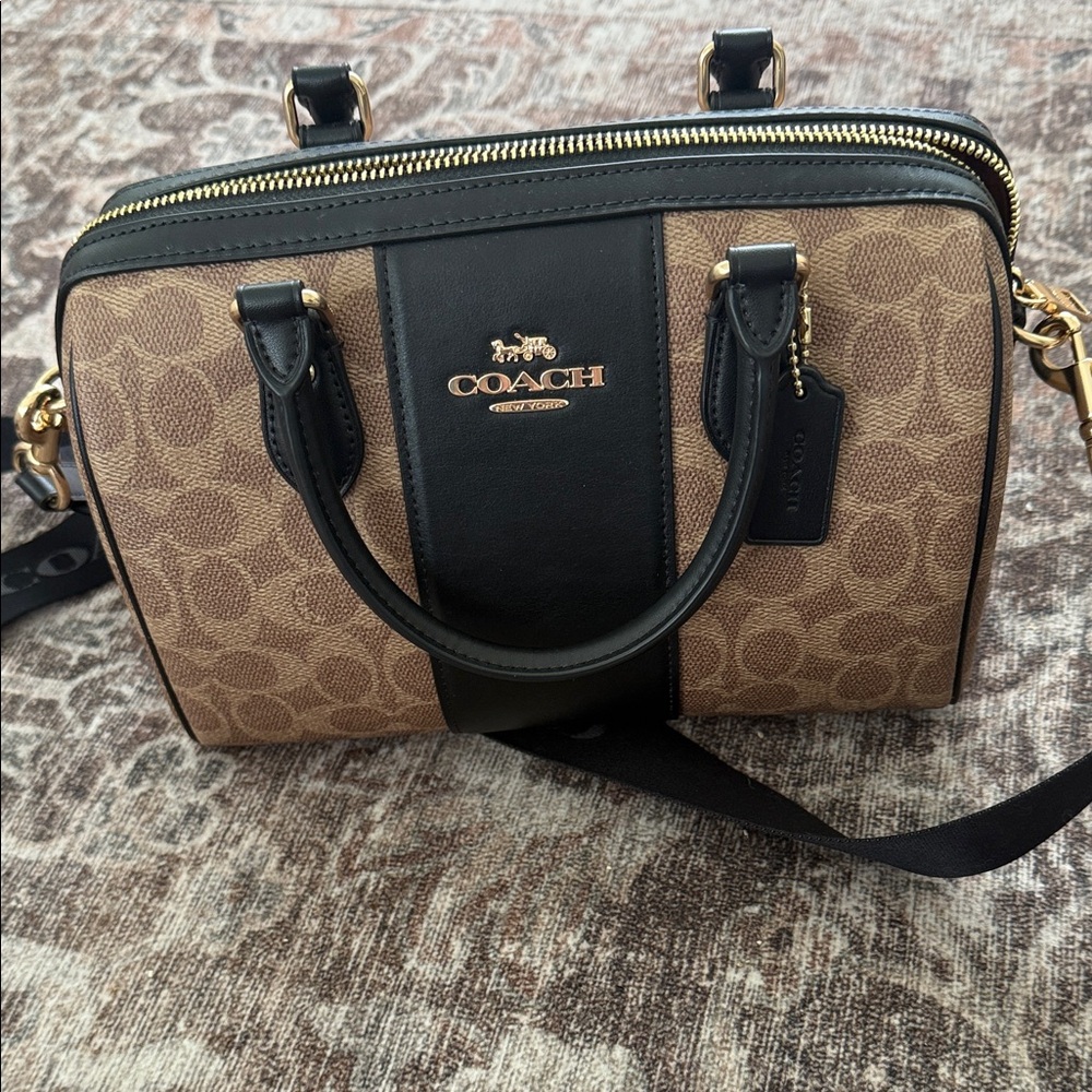 Coach Tan and Black Signature Satchel